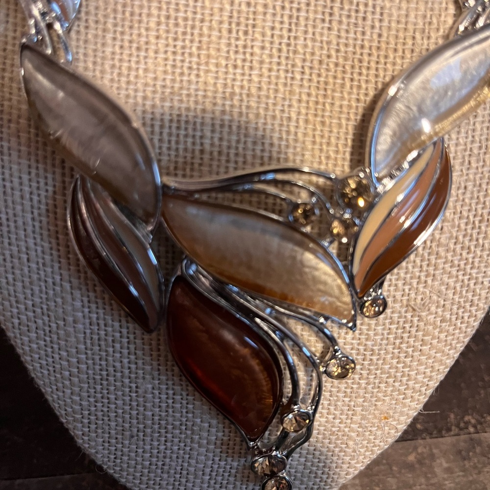 Elegant Silver and Brown necklace and earring set